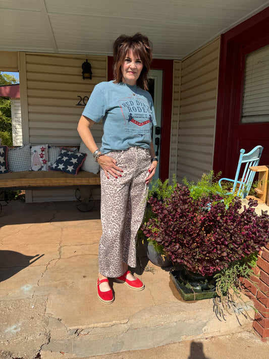 Leopard Print Stitch Barrel Jean