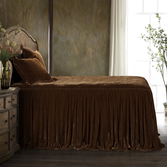 Stella Faux Silk Velvet Cooper Brown Bedspread Set