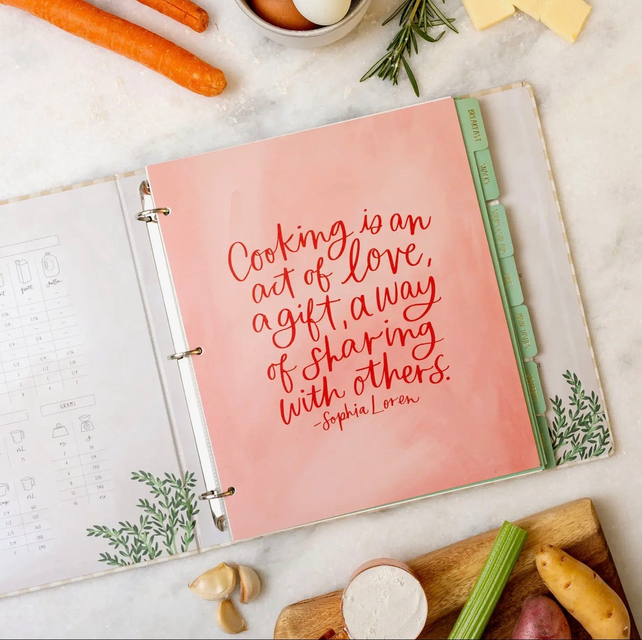 Beige Gingham Large Recipe Binder