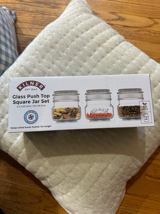 Kilner Glass Push Top Square Jar Set