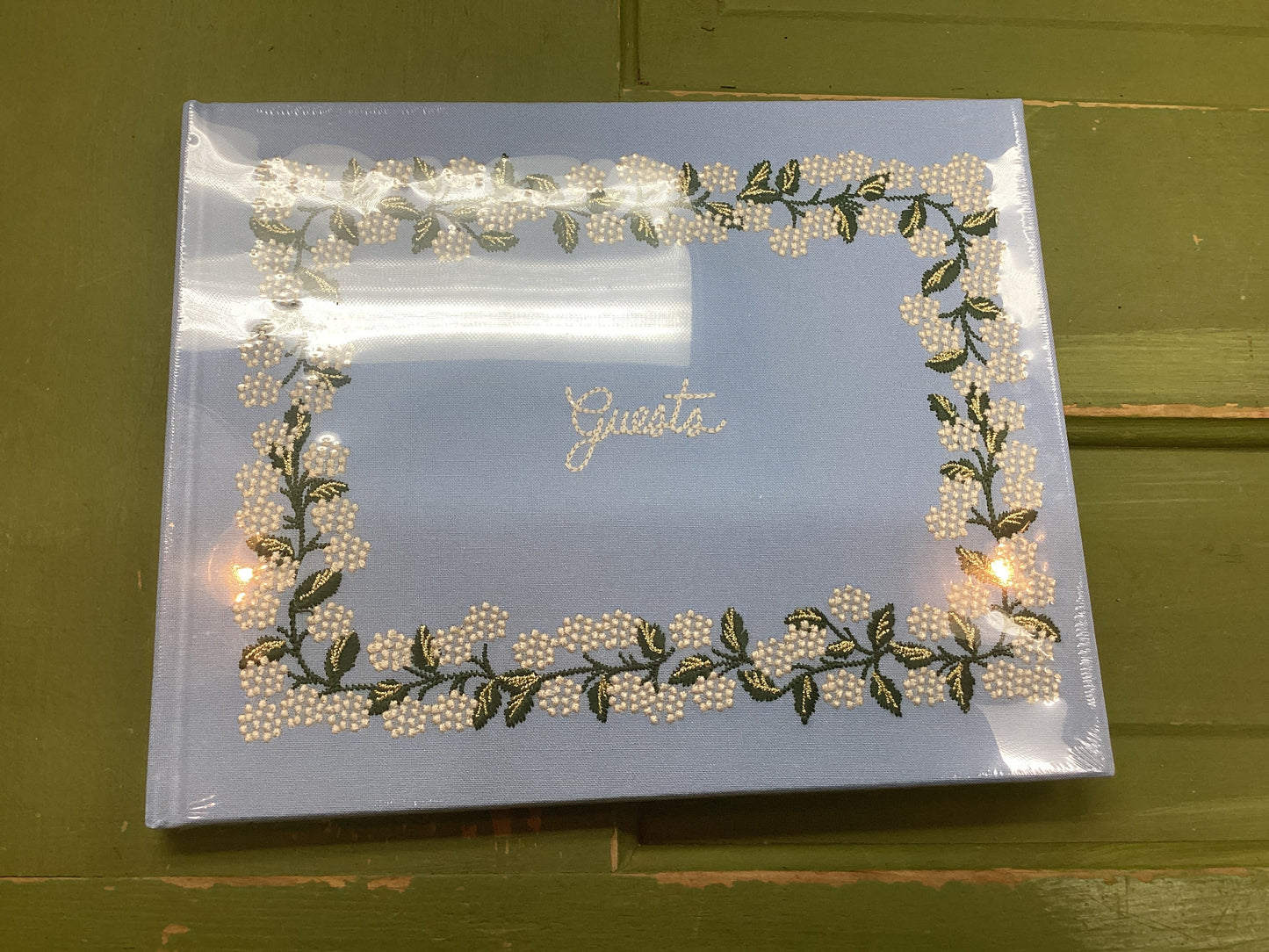 Hydrangea Embroidered Fabric Guest Book