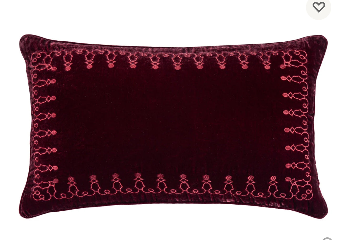 Stella Faux Silk Velvet Embroidered Lumbar Pillow