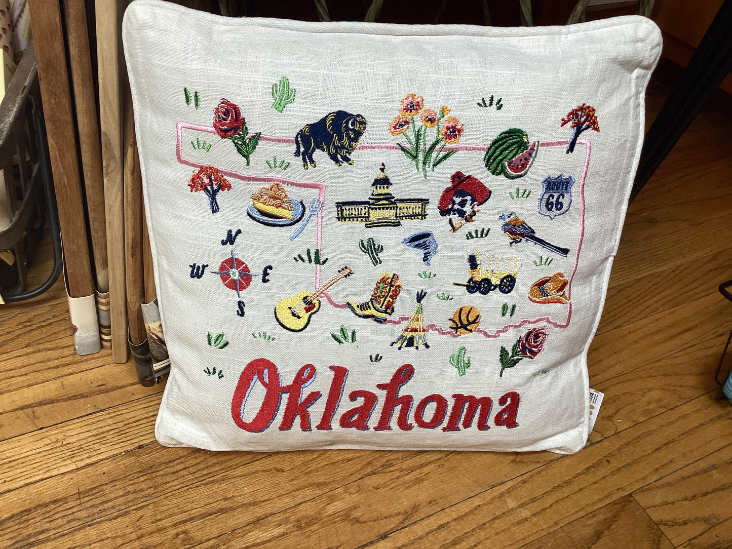 Oklahoma Embroidered Pillow