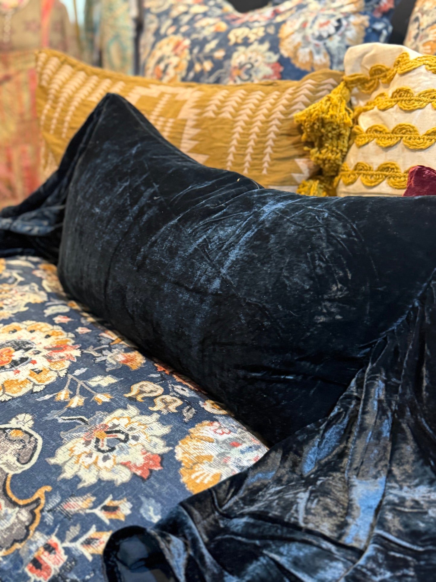 Stella Faux Silk Velvet Long Ruffled Pillow