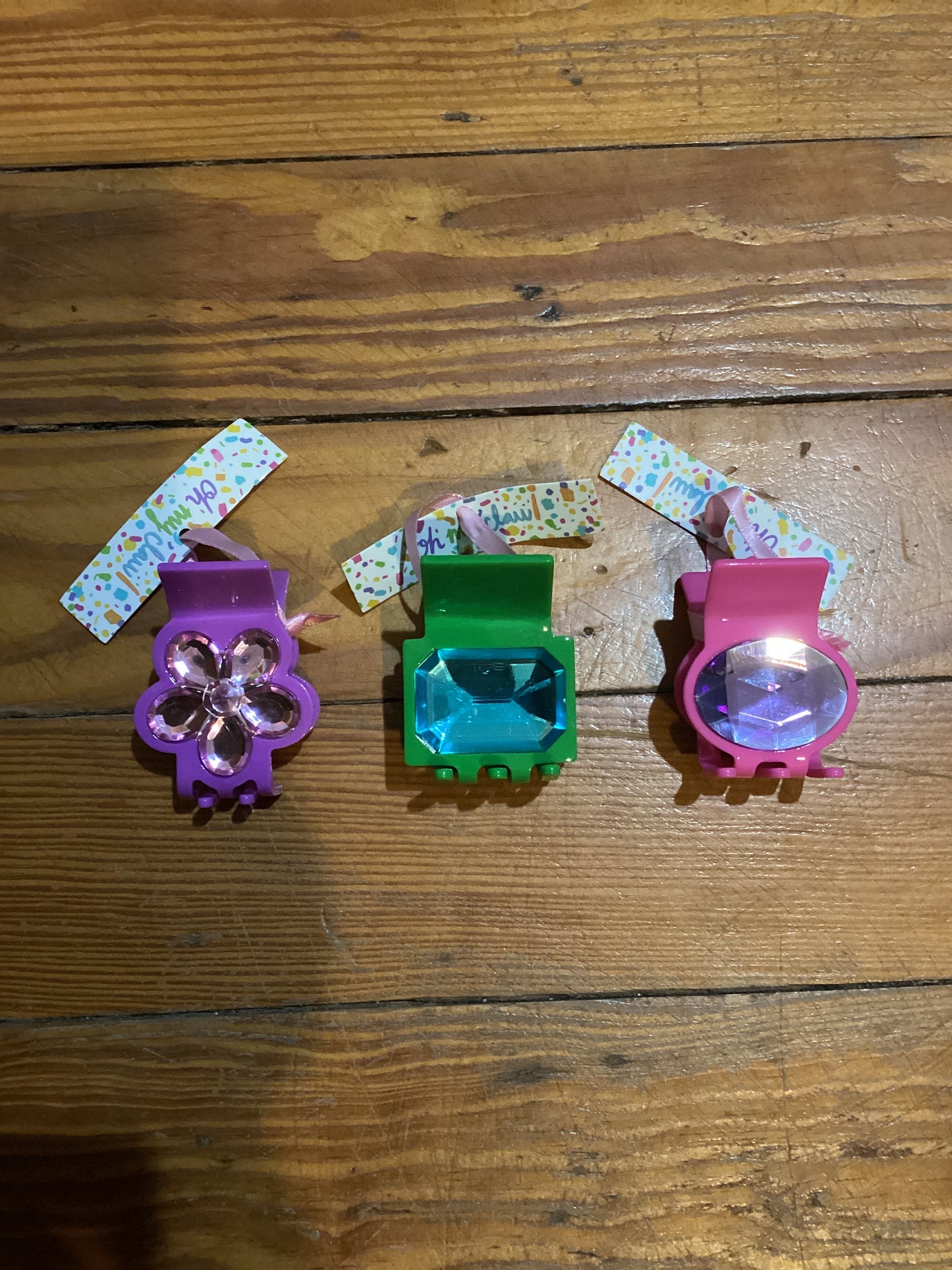 Hair clips- pink, purple & green
