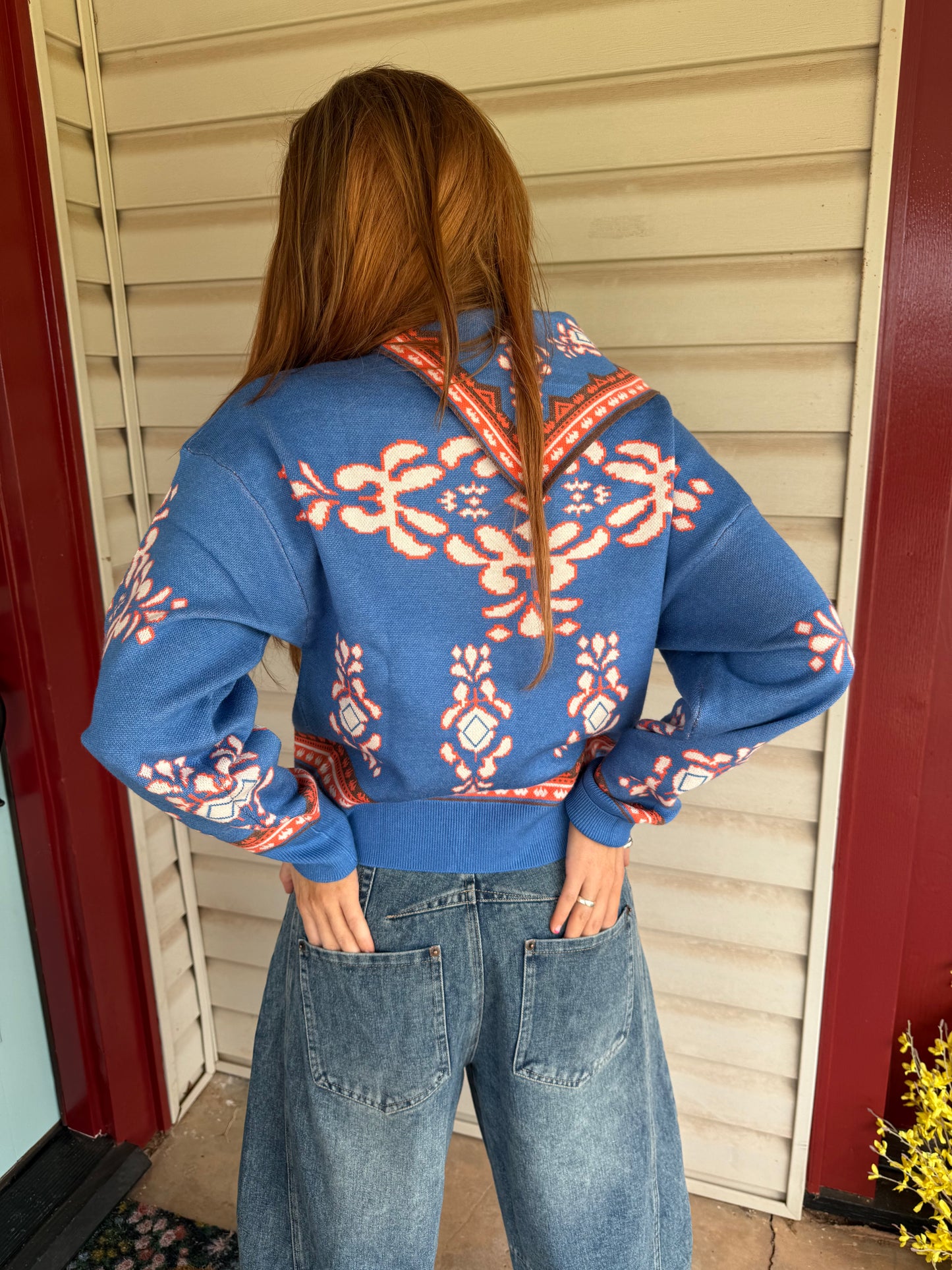 Scarf Neck Print Sweater