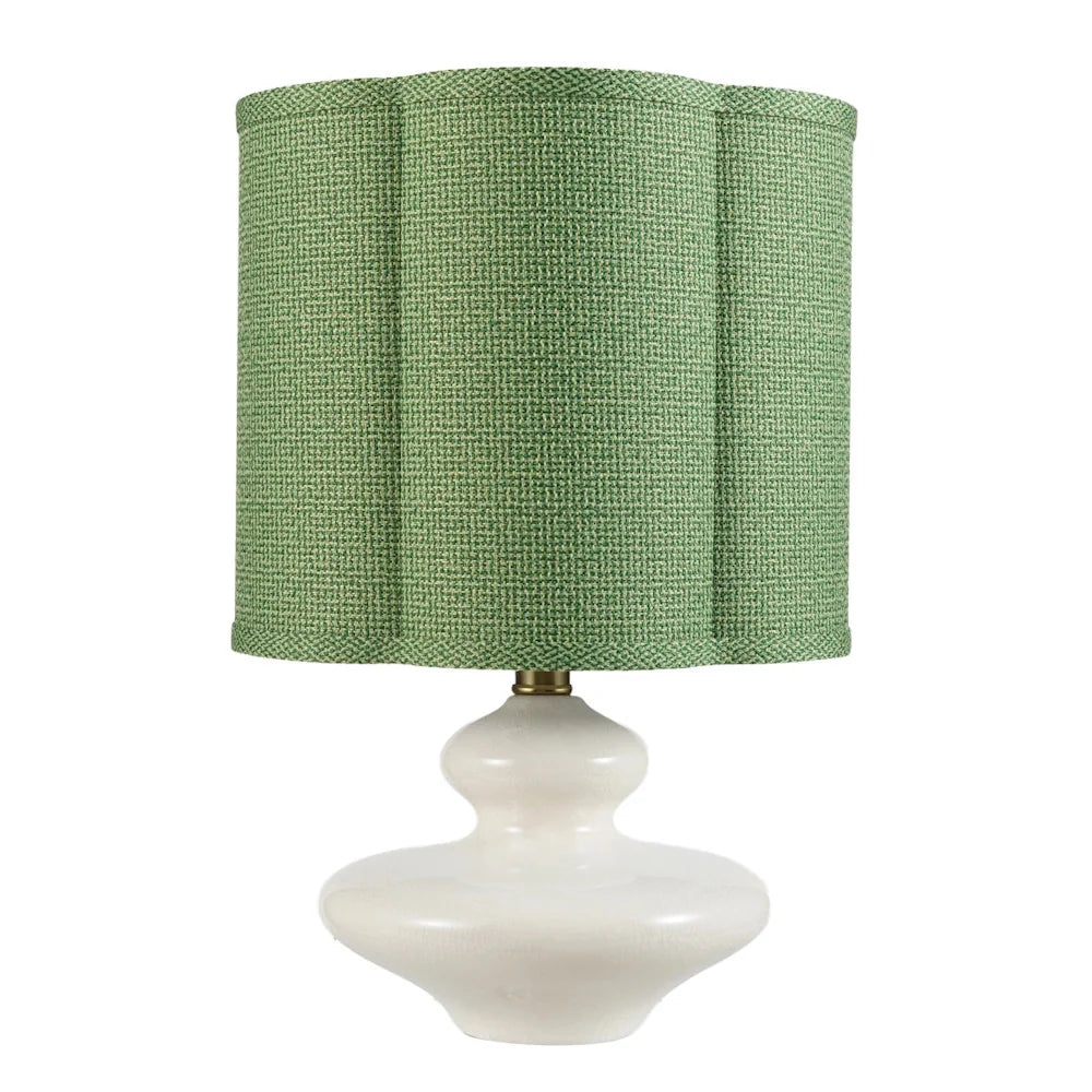 Stoneware Table Lamp W/ Scalloped Green Fabric Shade