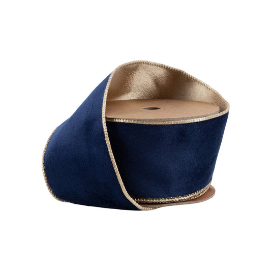 2 1/2” Reversible Classic Velvet Wired Ribbon Navy/Gold