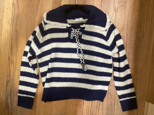 Lace-Up Cable Knit Striped Sweater