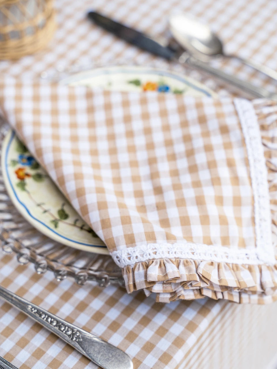 Cottage Gingham Luncheon Napkin Set of 4 Straw