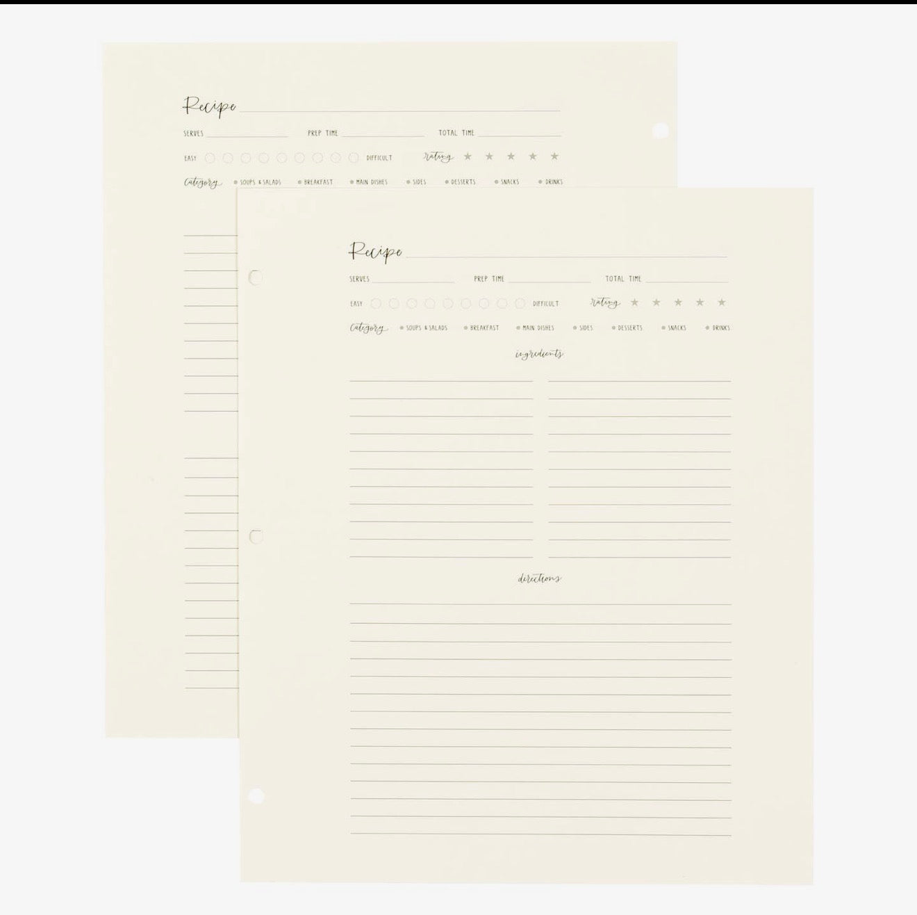 Large Recipe Page Set