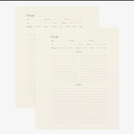 Large Recipe Page Set