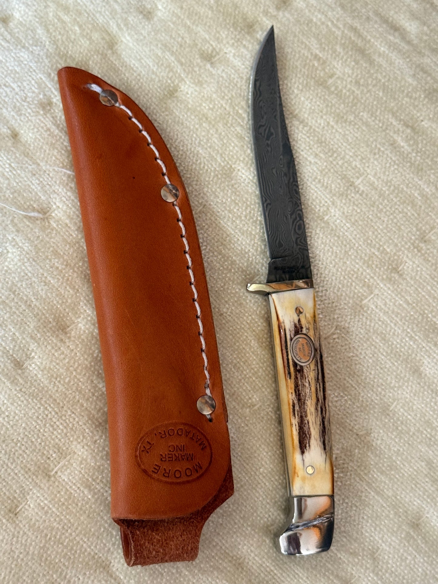 #6100D Moore Maker Damascus Game Knife