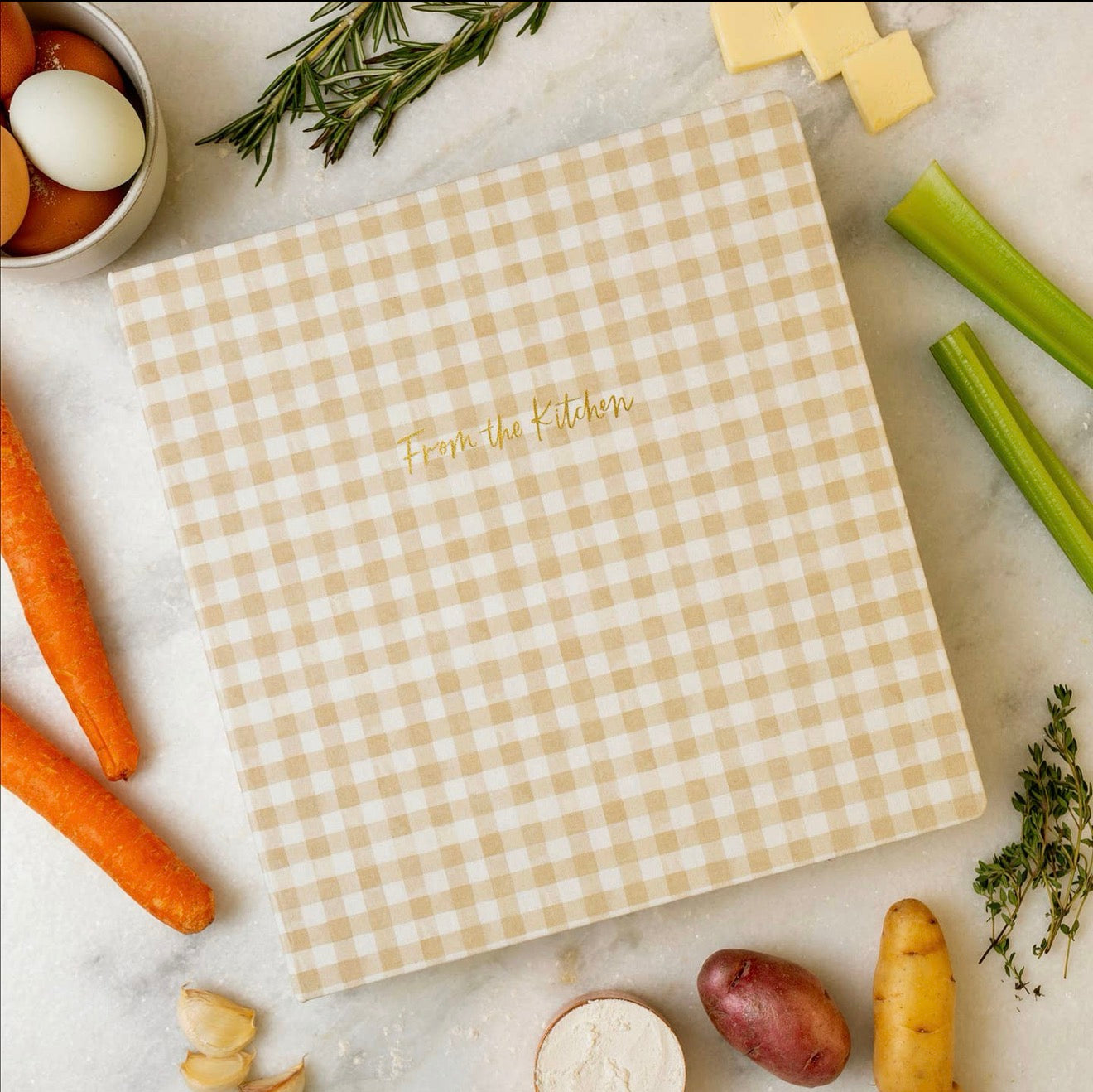 Beige Gingham Large Recipe Binder
