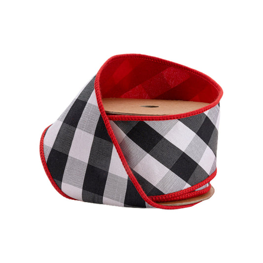 2 1/2” Black/White Bias Check Wired Ribbon
