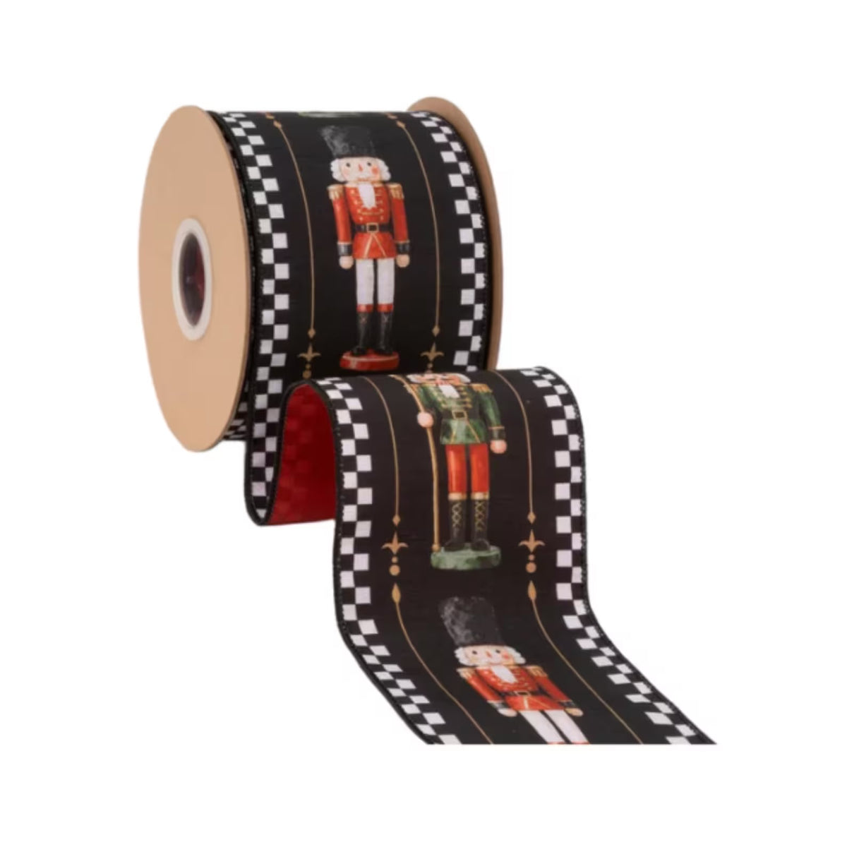 4” Black/White Check Nutcracker Wired Ribbon