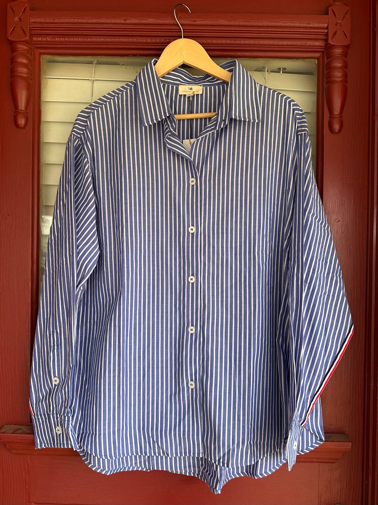 Striped Twill Tape Detail Statement Button Up