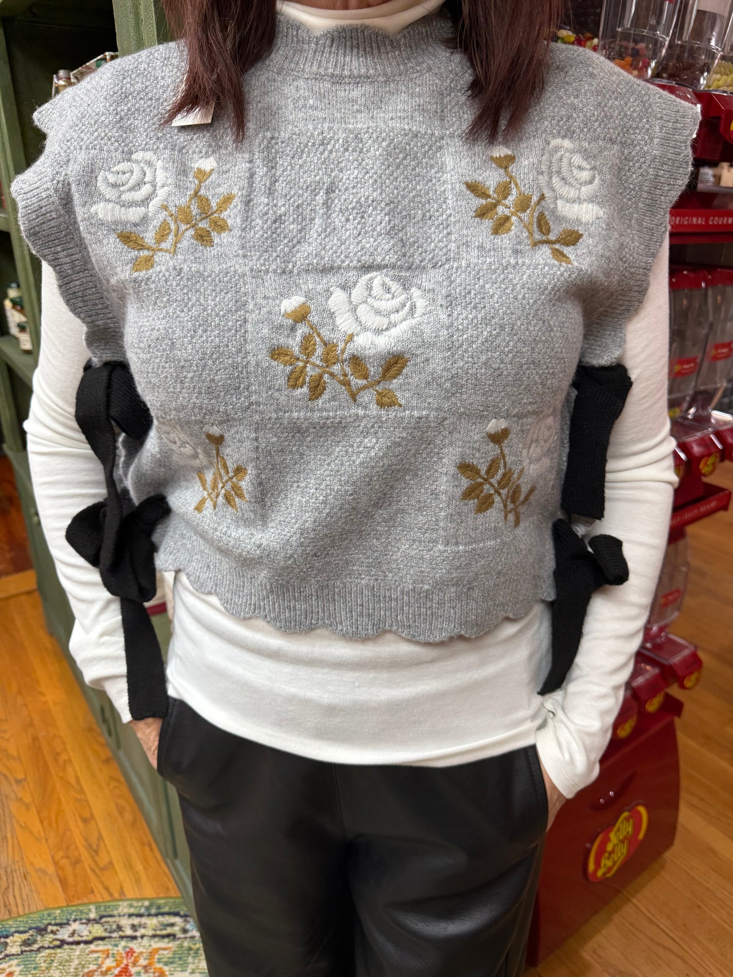 Knit Vest W/ Embroidery