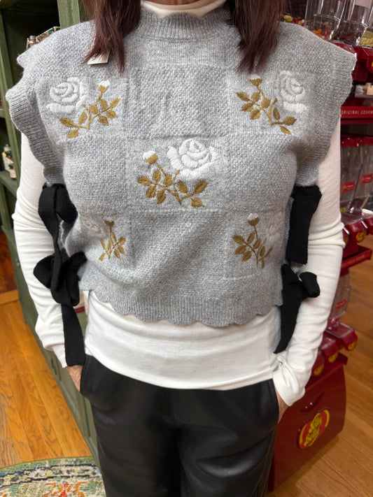 Knit Vest W/ Embroidery