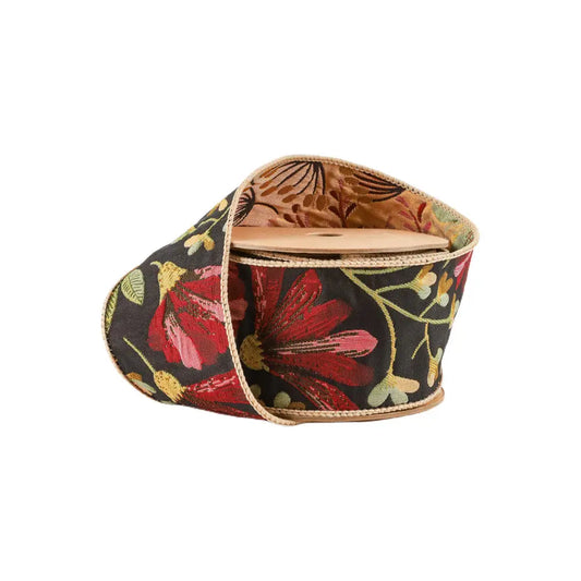 2 1/2” Reversible Floral Tapestry Wired Ribbon