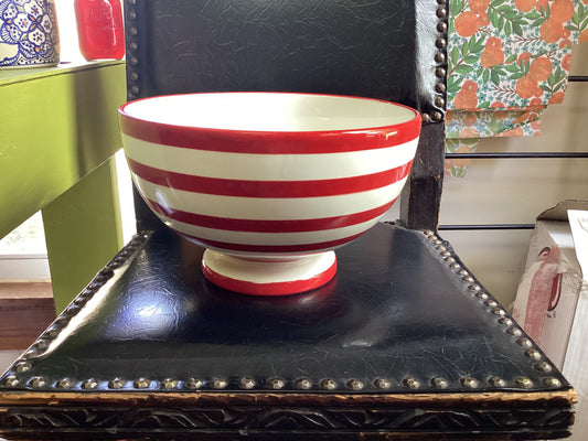 Red Striped Pedestal Bowl