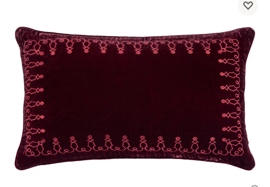 Stella Faux Silk Velvet Embroidered Lumbar Pillow