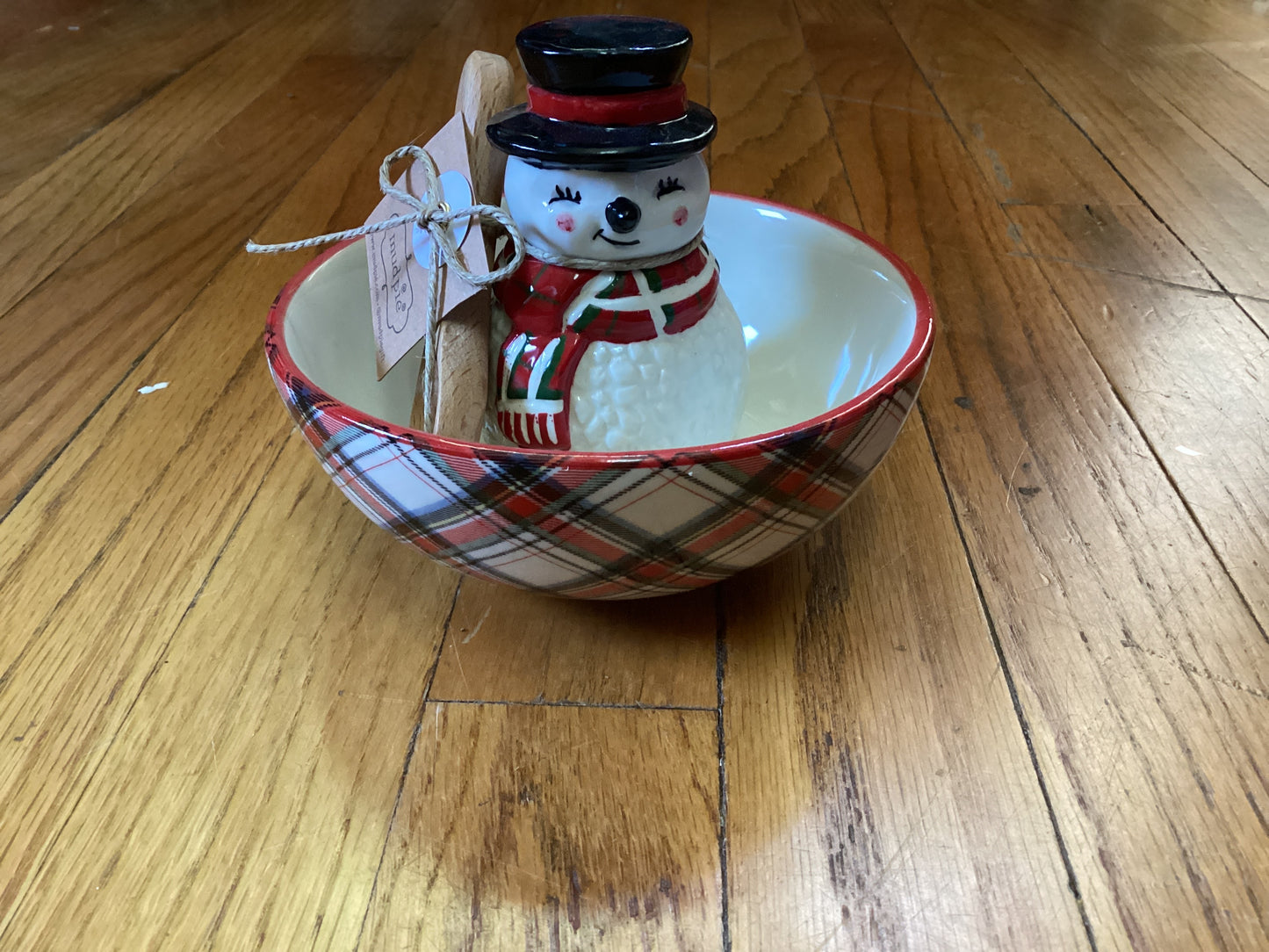 Snowman Tartan Candy Dish Set