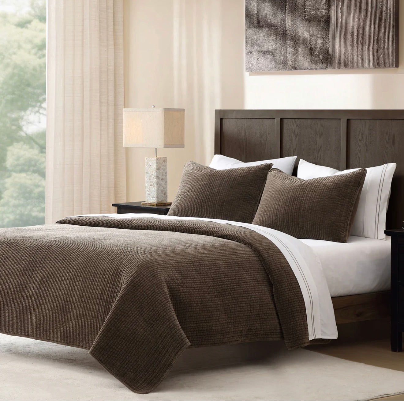 Stonewashed Cotton Velvet Quilt Set 3 Pc