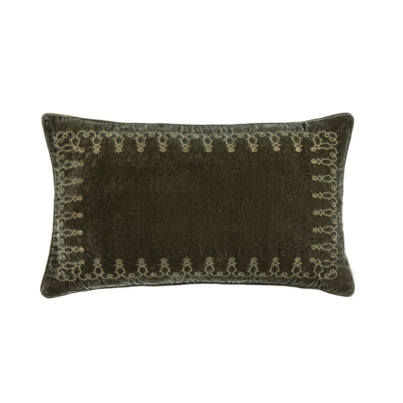 Stella Faux Silk Velvet Embroidered Lumbar Pillow