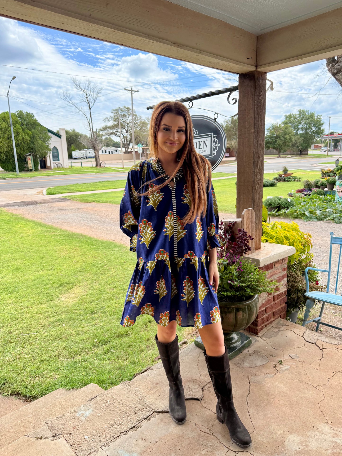 Floral Print Ruffle Sleeve Dress