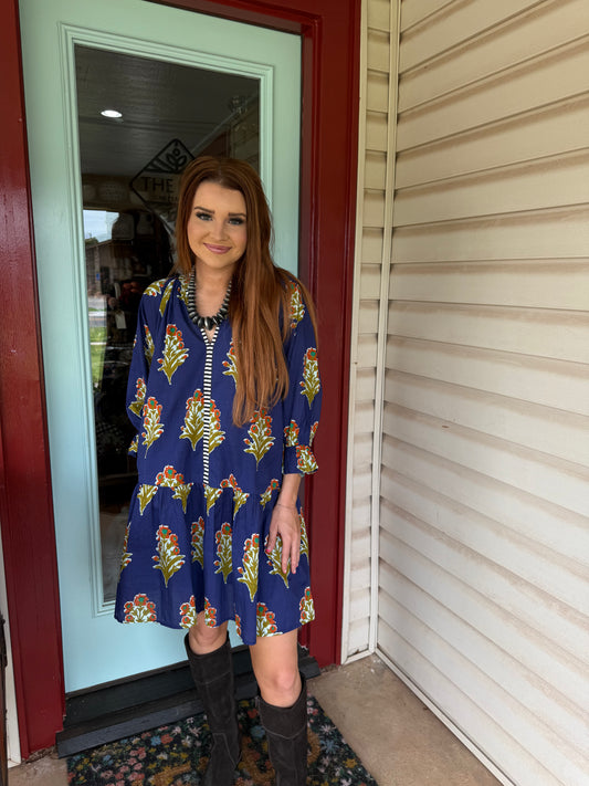 Floral Print Ruffle Sleeve Dress