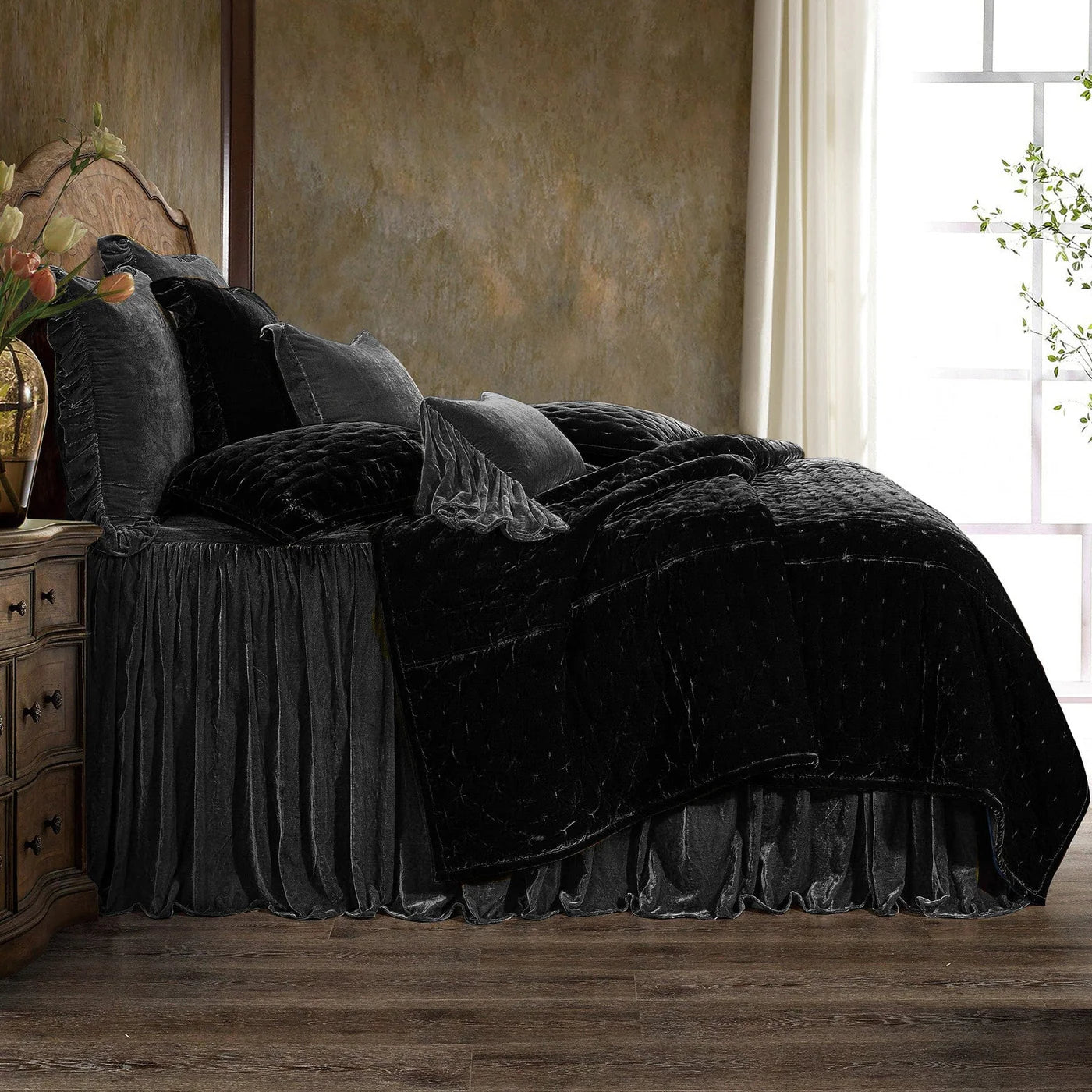 Stella Faux Silk Velvet Bedspread Set Slate