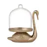 Aluminum Swan Shaped Tray W/ Glass Cloche Gold