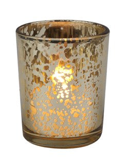 Glass Tealight/Votive W/Mica Flakes Gold